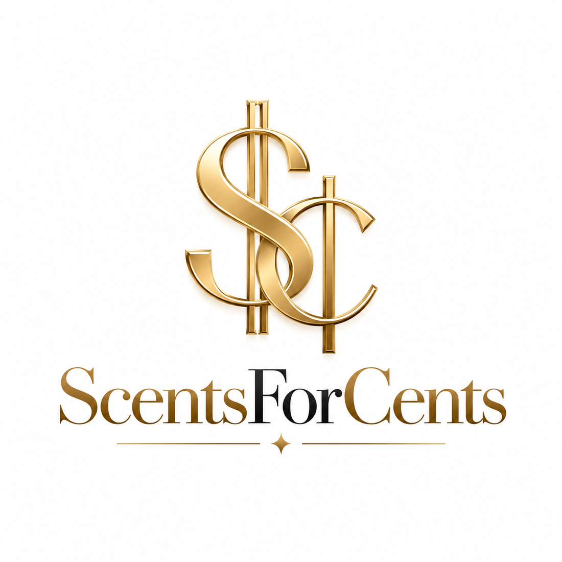 ScentsForCents gold dollar and cent symbol with black and gold wordmark